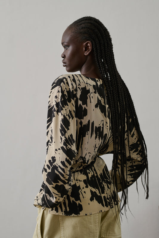 Blouse Feryel - Jaune Pâle/Noir - Soie - Femme