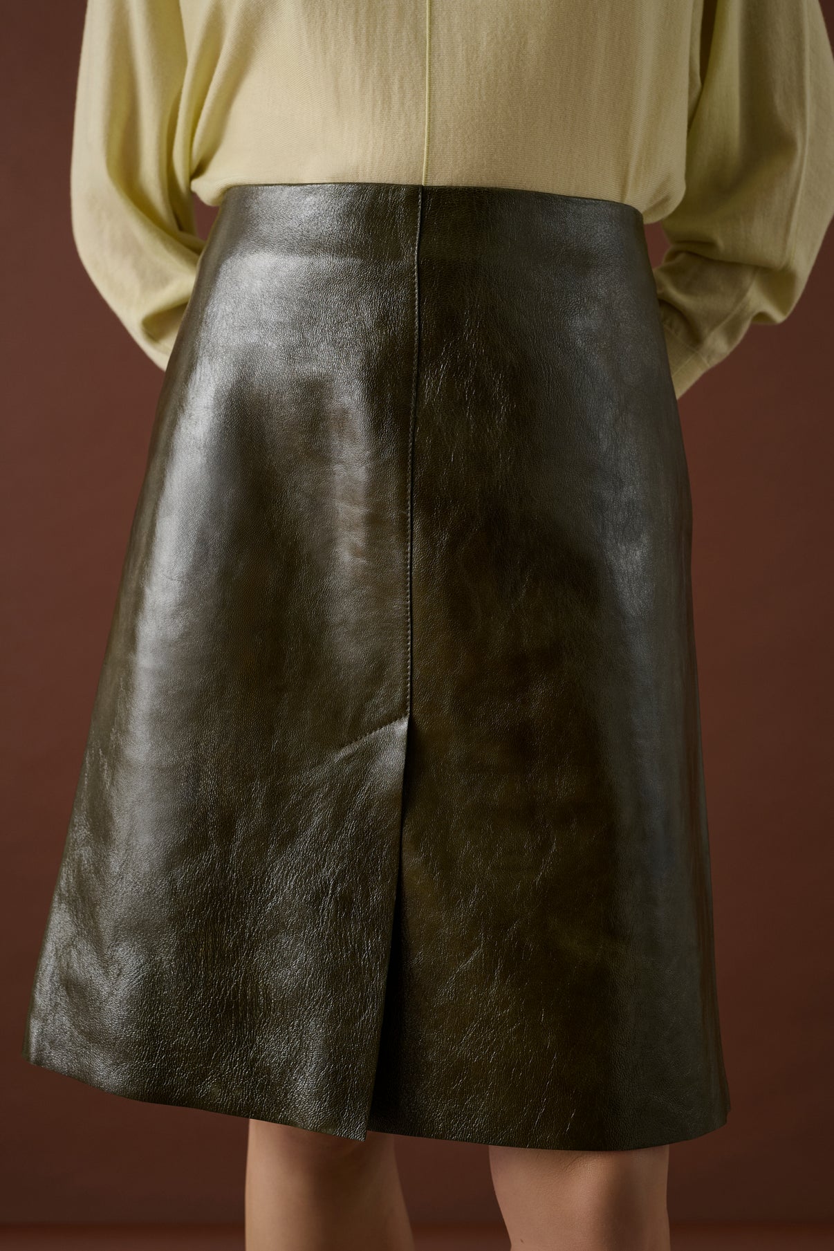 Jupe Liv - Vert Olive - Cuir - Femme vue 3